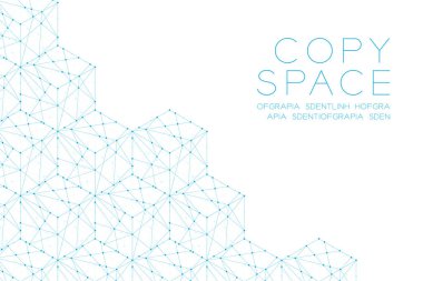 Küp kutusu izometrik desen illüstrasyon mavi yeşil rengi, nokta anahattı kontur tasarım kopya alanı ile beyaz arka plan üzerinde izole