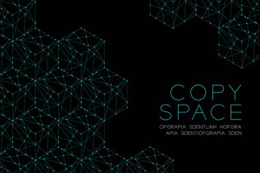 Küp kutusu izometrik desen illüstrasyon mavi yeşil rengi, nokta anahattı kontur tasarım kopya alanı ile siyah arka plan üzerine izole