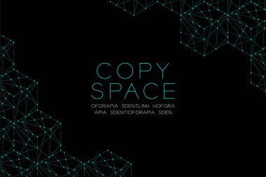 Küp kutusu izometrik desen illüstrasyon mavi yeşil rengi, nokta anahattı kontur tasarım kopya alanı ile siyah arka plan üzerine izole