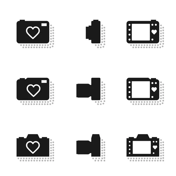 Kamera Simgeler Kalp Lensi Ile Nokta Gölge Aynasızlar Kompakt Illüstrasyon — Stok Vektör