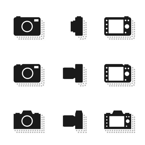 Ícones Câmera Com Sombra Ponto Silhueta Ilustração Sem Espelho Compacta — Vetor de Stock
