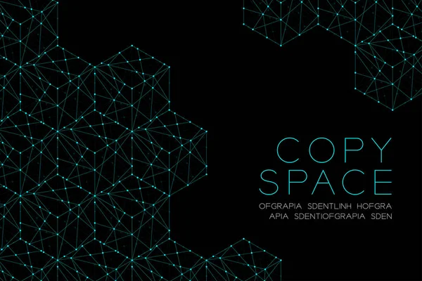 Küp kutusu izometrik desen illüstrasyon mavi yeşil rengi, nokta anahattı kontur tasarım kopya alanı ile siyah arka plan üzerine izole