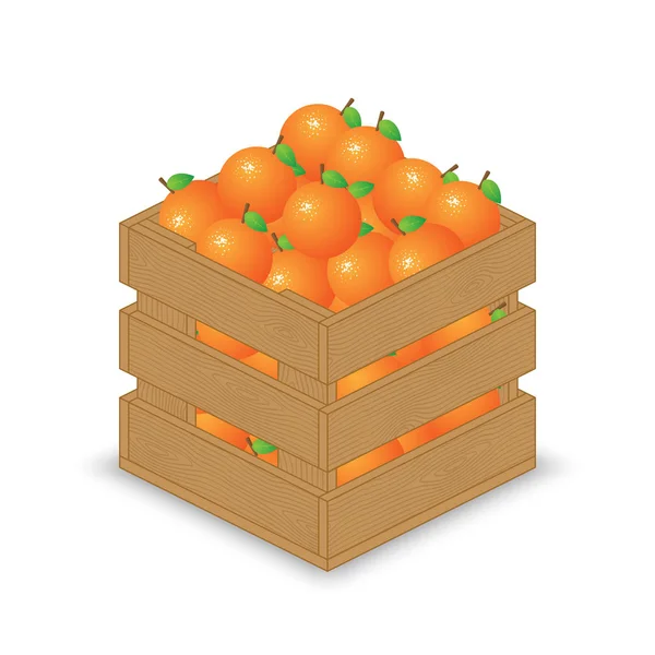 Naranjas Caja Madera — Vector de stock