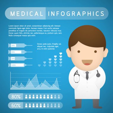 Tıbbi infographics ve Doktor stetoskop Mavi degrade arka plan üzerinde ile