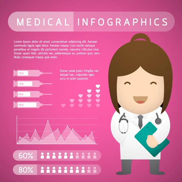 Medizinische Infografik Und Arzt Mit Stethoskop Auf Rosa Gradientenhintergrund — Stockvektor