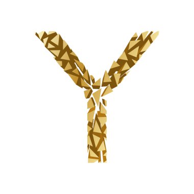 Bir harf Y, 3d perspektif set altın rengi beyaz arka plan üzerinde izole kırık