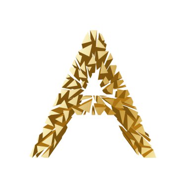 Harf A, kırık alfabe 3d perspektif içinde altın rengi beyaz arka plan üzerinde izole ayarla.