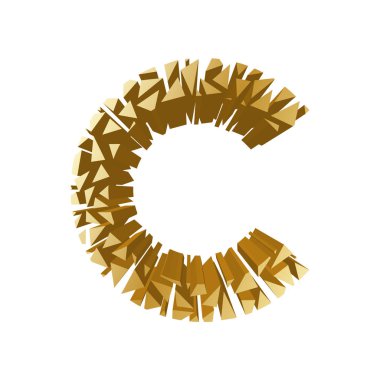 Bir harf C, 3d perspektif set altın rengi beyaz arka plan üzerinde izole kırık