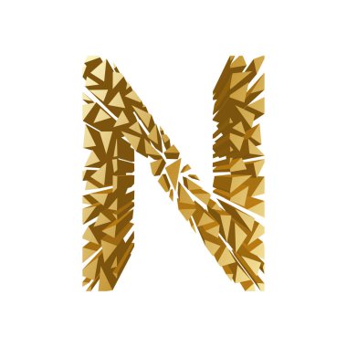 Bir harf N, 3d perspektif set altın rengi beyaz arka plan üzerinde izole kırık