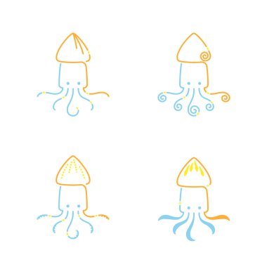 Kalamar simgesi anahattı kontur beyaz arka plan üzerinde vektör eps10 izole çizgi çizgi tasarım illüstrasyon turuncu sarı ve mavi rengi ayarla