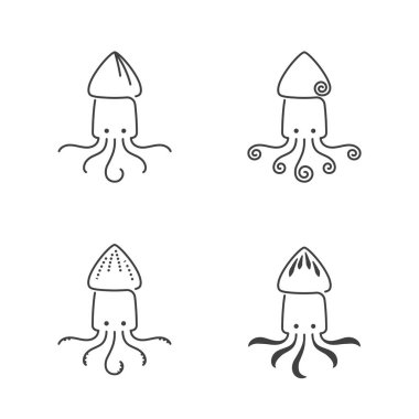 Kalamar simgesi anahat kontur set tasarımı resimde siyah ve beyaz renk beyaz arka plan üzerinde vektör eps10 izole