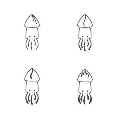 Kalamar simgesi anahat kontur set tasarımı resimde siyah ve beyaz renk beyaz arka plan üzerinde vektör eps10 izole