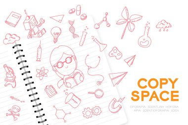 Çocuk kızla dizüstü el çizim seti, hayal gelecek işgal 