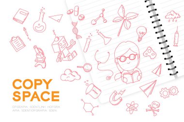 Çocuk kızla dizüstü el çizim seti, hayal gelecek işgal 