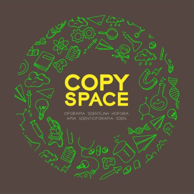 Bilim ekipman çocuklar çizim set desen arka planda daire kare illüstrasyon izole kahverengi renk zemin, merkezi kopya alanı üzerine el