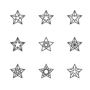 Noel yıldız sembolü anahattı kontur tasarımı siyah ve beyaz renk desenli illüstrasyon izole beyaz arka plan üzerinde ayarla