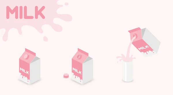 Mjölk Box Uht Mjölk Ultrahög Temperatur Behandlad Mjölk Jordgubbe Gynna — Stock vektor