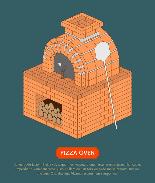 Forno Pizza Fatto Mattoni Prospettiva Vista Sfondo Blu — Vettoriale Stock