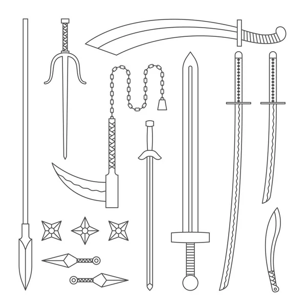 Набор Оружия Черно Белого Цвета Белом Фоне — стоковый вектор