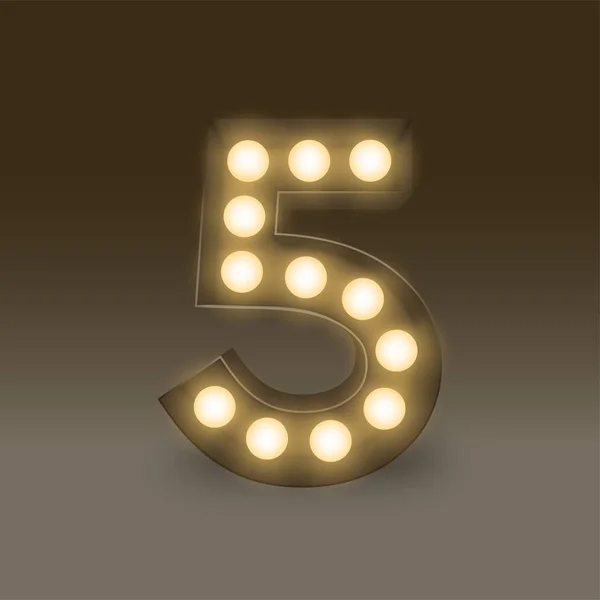 Brev Nummer Fem Eller Alfabetet Glödlampa Samlingsbox Illustration Retrostil Isolerade — Stock vektor