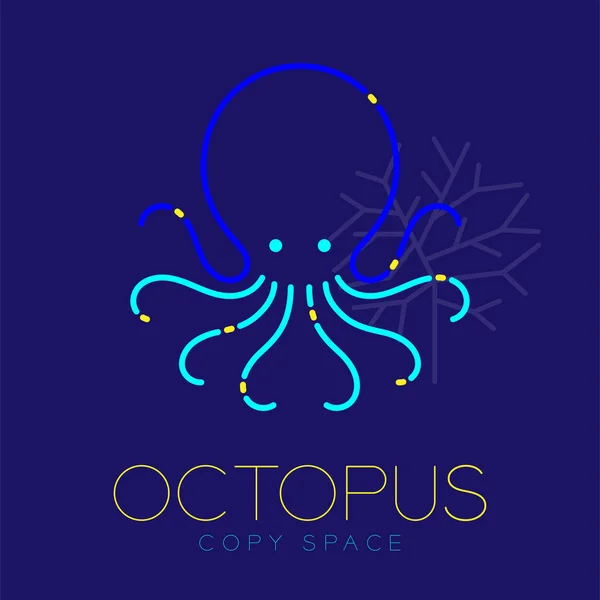 Octopus Coral Logotipo Ícone Esboço Traço Traço Conjunto Traço Linha —  Vetores de Stock