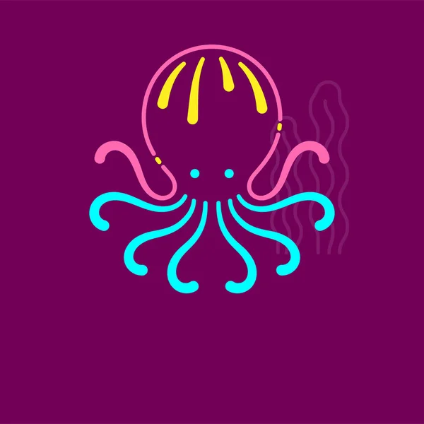 Octopus Seaweed Logo Icon Outline Stroke Set Dash Line Design — Stock Vector