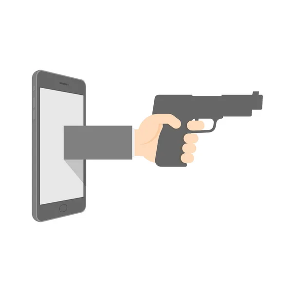 Smartphone Mit Handfeuerwaffe Set Internet Cyber Kriminalität Konzept Idee Illustration — Stockvektor
