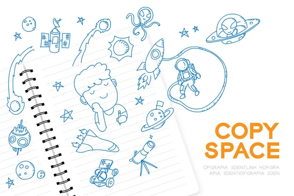 Notebook Kid Boy Hand Drawing Set Imagine Future Ocupação Astronauta —  Vetores de Stock