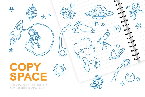 Σημειωματάριο Παιδί Αγόρι Χέρι Σύνολο Σχεδίασης Φανταστείτε Μέλλον Κατοχής Αστροναύτης — Διανυσματικό Αρχείο