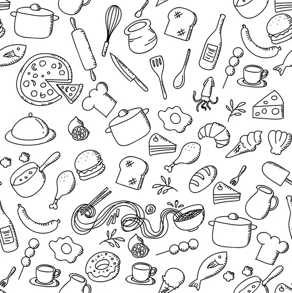 Naadloze Patroon Achtergrond Voedsel Ingrediënt Kinderen Hand Tekening Set Illustratie — Stockvector