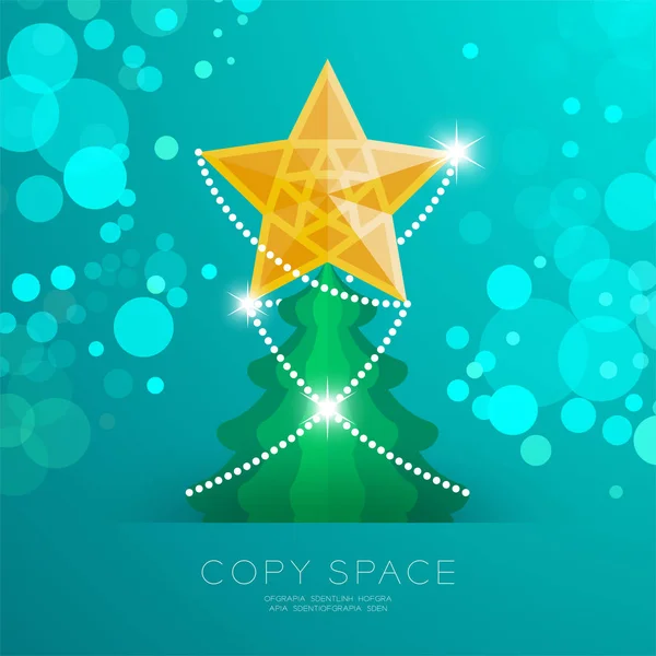 Estrella Dorada Con Patrón Árbol Navidad Con Iluminación Bokeh Set — Archivo Imágenes Vectoriales