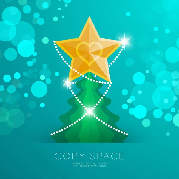 Goldener Stern Mit Muster Und Weihnachtsbaum Mit Bokeh Licht Set — Stockvektor