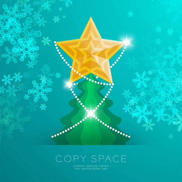 Estrella Dorada Con Patrón Árbol Navidad Con Luz Bokeh Copo — Archivo Imágenes Vectoriales