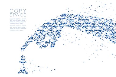 Soyut geometrik Çokgen kare kutu ve üçgen desen el hareket piyon satranç şekli, kopya alanı, beyaz zemin üzerine izole iş oyun kavramı mavi renk tasarlamak vektör eps 10