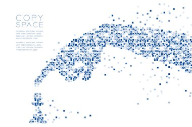 Soyut geometrik kare kutu desen el hareket piyon satranç şekli, kopya alanı, vektör eps 10 beyaz zemin üzerine izole kavramı mavi renk tasarlamak