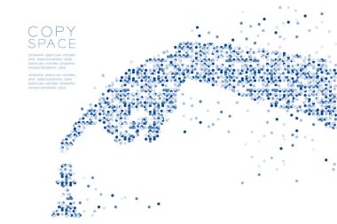 Soyut geometrik daire nokta deseni el hareket piyon satranç şeklini, konsept tasarımı mavi renk illüstrasyon izole kopya alanı, vektör eps 10 beyaz zemin üzerine