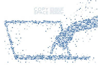 Soyut geometrik kare kutu model el basma düğmesi Dizüstü Klavye şekil, kopya alanı, vektör eps 10 beyaz zemin üzerine izole kavramı mavi renk tasarlamak
