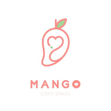 Mango meyve aşk kalp ikonları ile tasarım illüstrasyon izole beyaz zemin üzerine, vektör eps10 ayarla