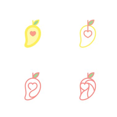 Mango meyve aşk kalp ikonları ile tasarım illüstrasyon izole beyaz zemin üzerine, vektör eps10 ayarla