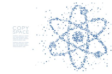 Soyut geometrik kare kutu model Atom sembolü şekil, kopya alanı, vektör eps 10 beyaz zemin üzerine izole bilim kavramı mavi renk tasarlamak