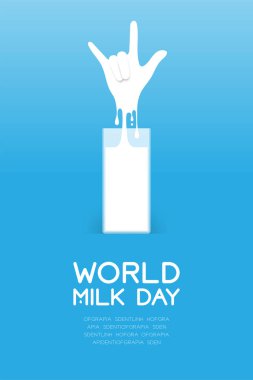 I Love You el işaret dili cam, dünya süt günü kavramı düz tasarlamak şekil süt sıçrama Mavi degrade arka plan kopya alanı, vektör eps 10 ile izole