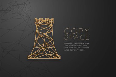 Satranç Kalesi tel kafes Çokgen altın çerçeve yapısı, iş stratejisi konsept tasarım illüstrasyon izole kopya alanı, vektör eps 10 siyah degrade zemin üzerine