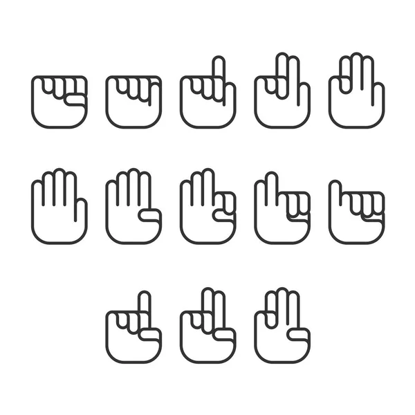 Hand Finger Counting Number Icons Set Sign Language Concept Outline — Stock Vector