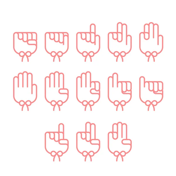 Hand Finger Counting Number Bow Tie Icons Set Sign Language — Stock Vector