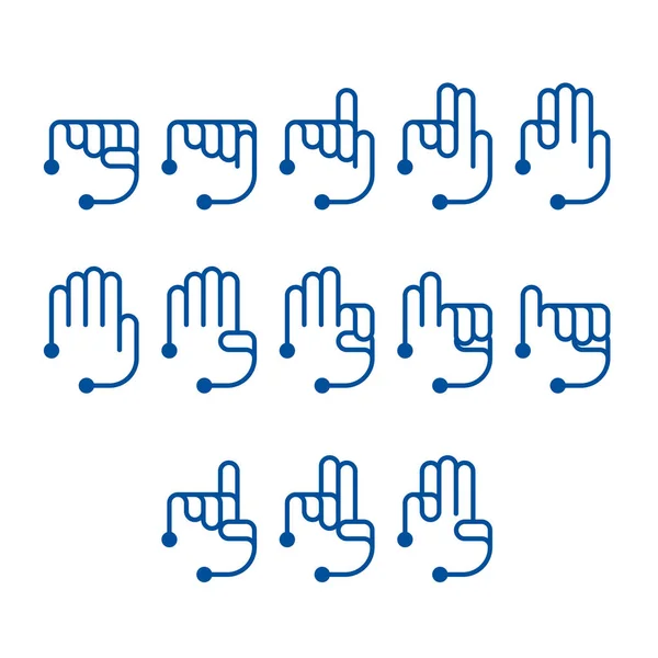 Hand Finger Counting Number Icons Set Sign Language Concept Line — Stock Vector