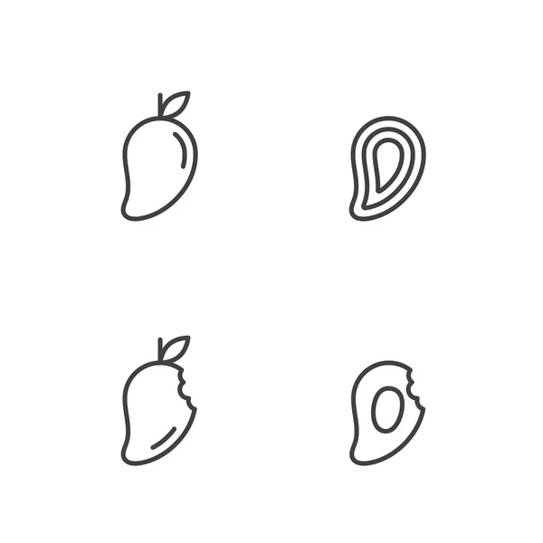 Mango Fruit Icons Outline Stroke Set Design Illustration Black White — Stock Vector