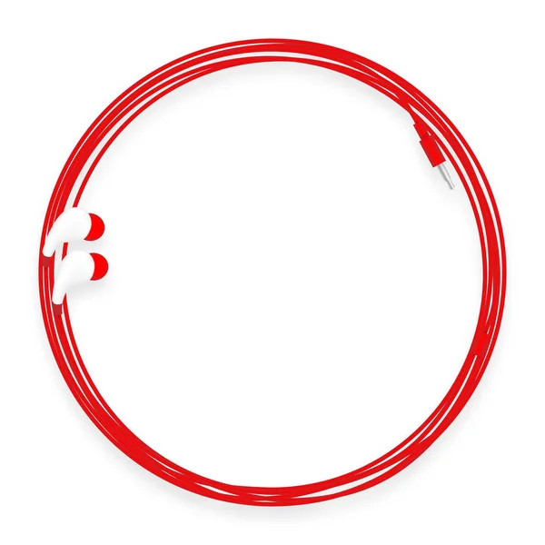 Oortelefoon Oor Type Rode Kleur Cirkel Badrand Van Kabel Geïsoleerd — Stockvector