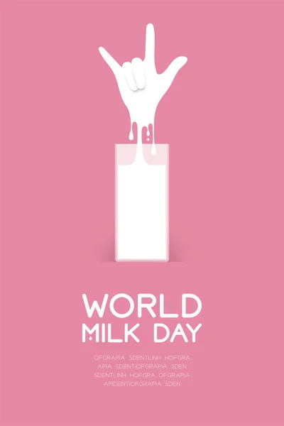 Salpicadura Leche Love You Forma Lenguaje Señas Mano Vidrio World — Vector de stock