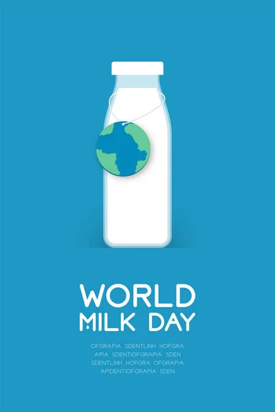 Mléko Láhev Globe Značky Dekorace Světový Den Mléka Koncept Plochý — Stockový vektor