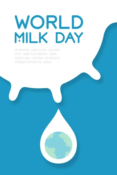 Borst Koe Melken Met Wereld Melk Druppel Cup Melk Werelddag — Stockvector